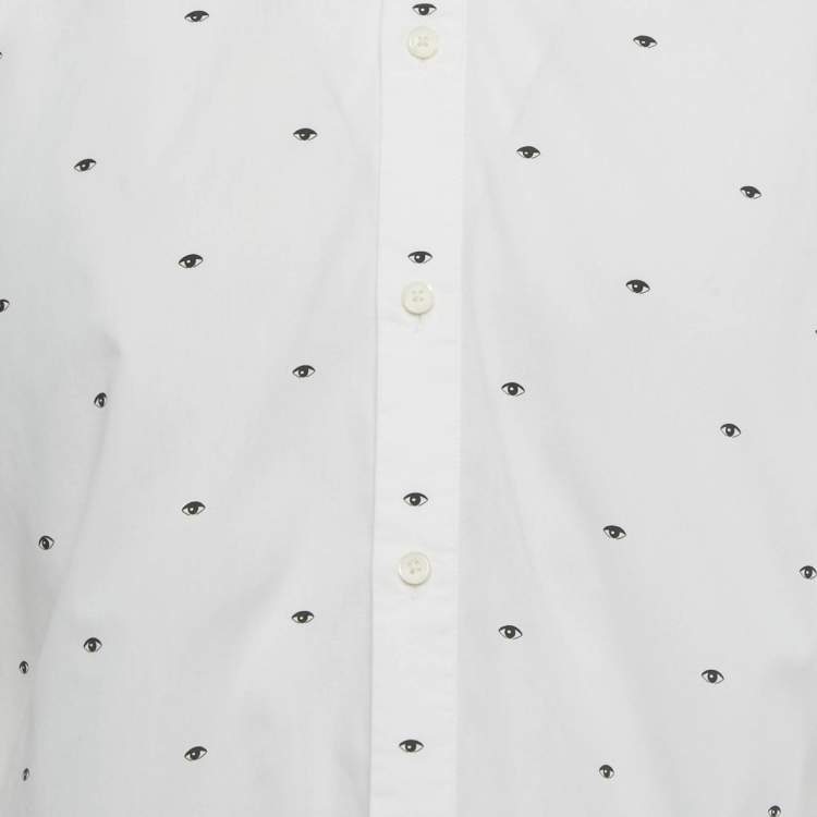 Pre Owned Kenzo White Eye Print Cotton Slim Fit Shirt L
