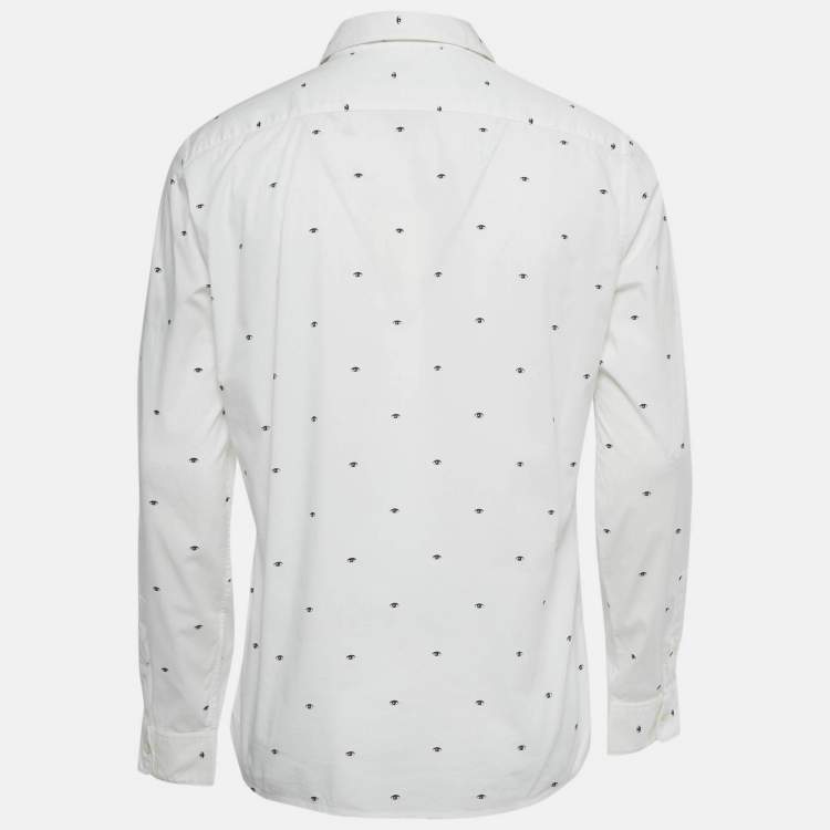 Pre Owned Kenzo White Eye Print Cotton Slim Fit Shirt L