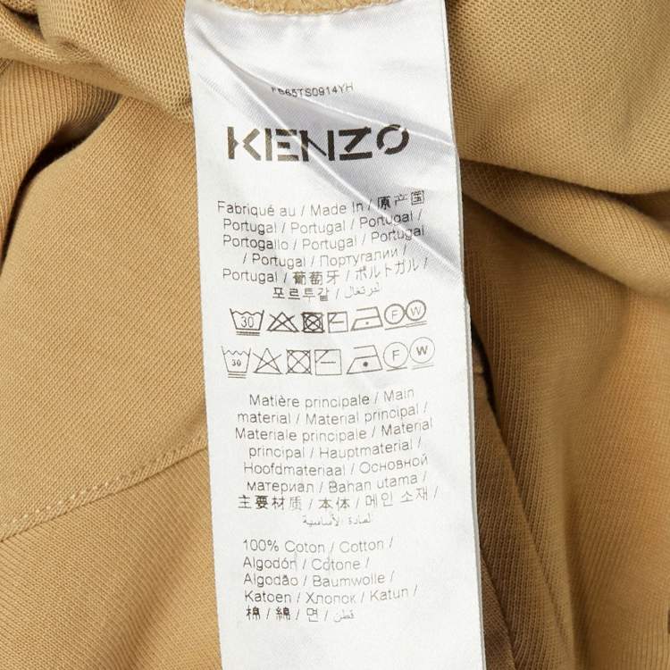 Pre Owned Kenzo Dark Beige Tiger Embroidered Cotton Knit T-Shirt L