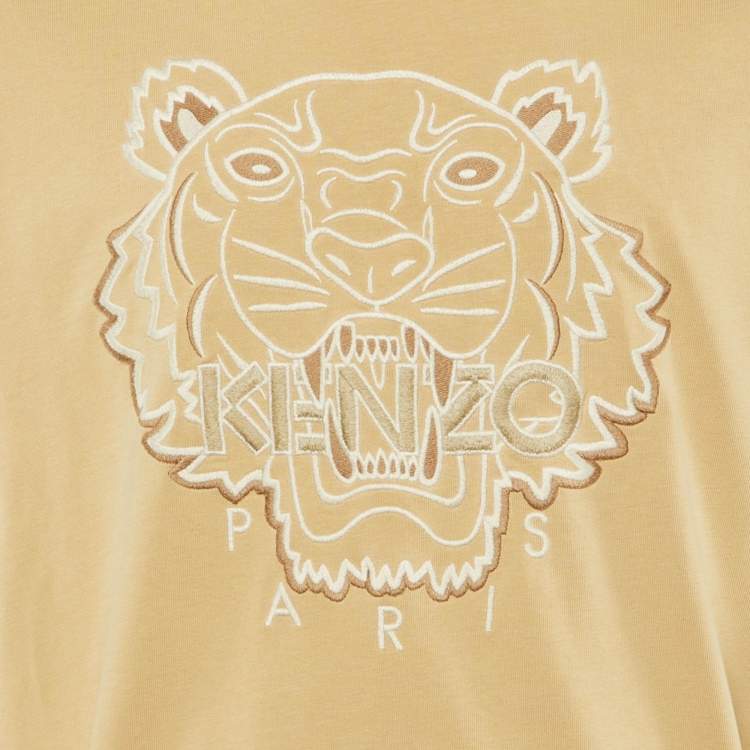 Pre Owned Kenzo Dark Beige Tiger Embroidered Cotton Knit T-Shirt L