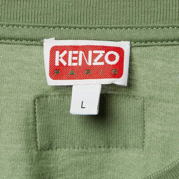 Pre Owned Kenzo Green Elephant Printed Cotton Knit T-Shirt L