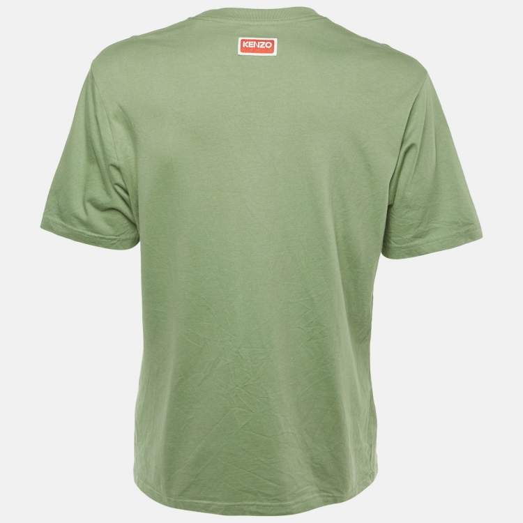 Pre Owned Kenzo Green Elephant Printed Cotton Knit T-Shirt L