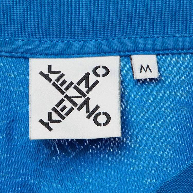 Pre Owned Kenzo Blue Logo Print Cotton Crew Neck T-Shirt M