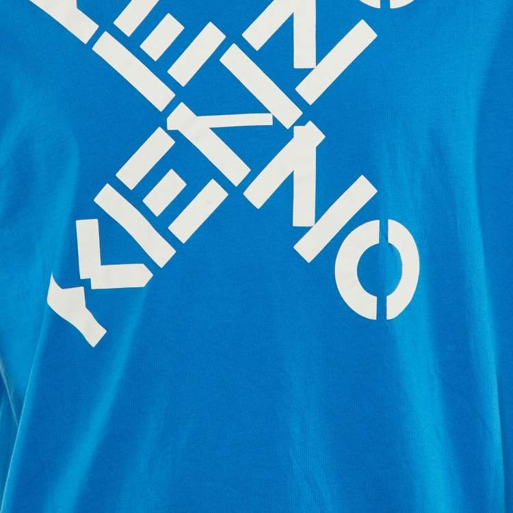 Pre Owned Kenzo Blue Logo Print Cotton Crew Neck T-Shirt M