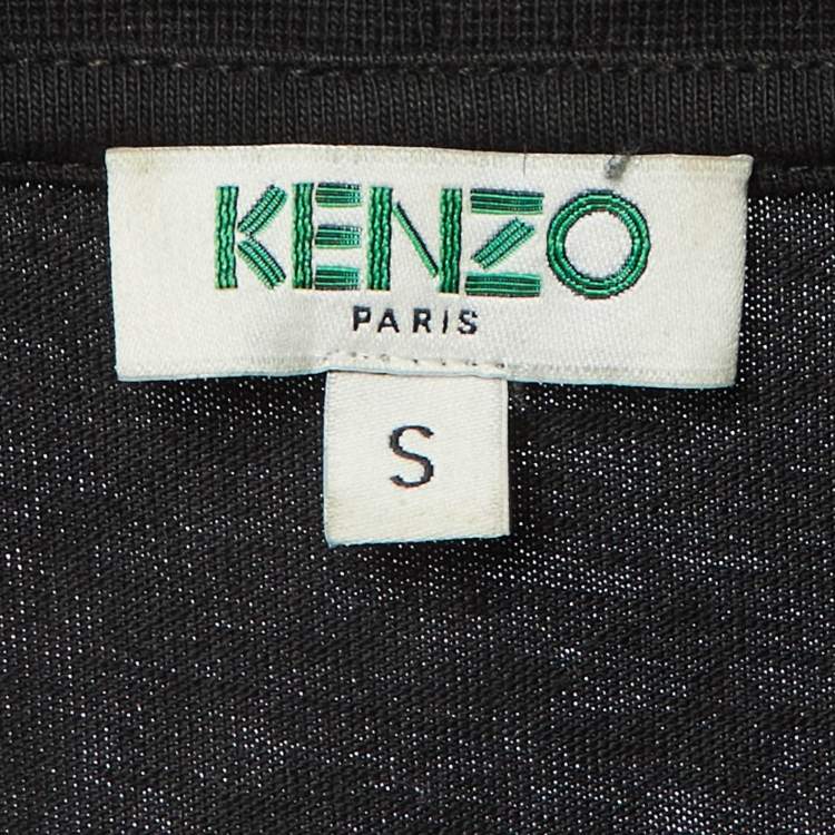 Pre Owned Kenzo Black Tiger Print Cotton Crew Neck T-Shirt S