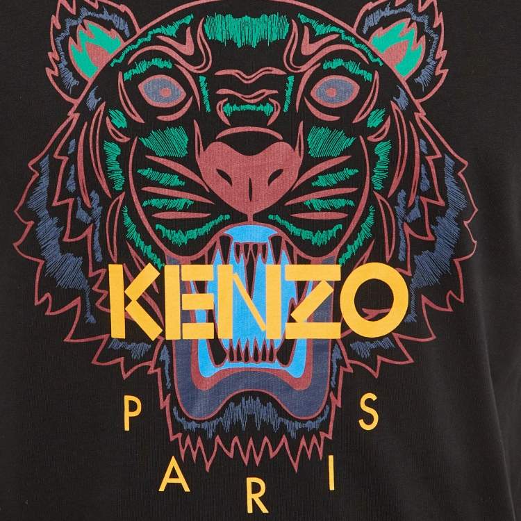 Pre Owned Kenzo Black Tiger Print Cotton Crew Neck T-Shirt S