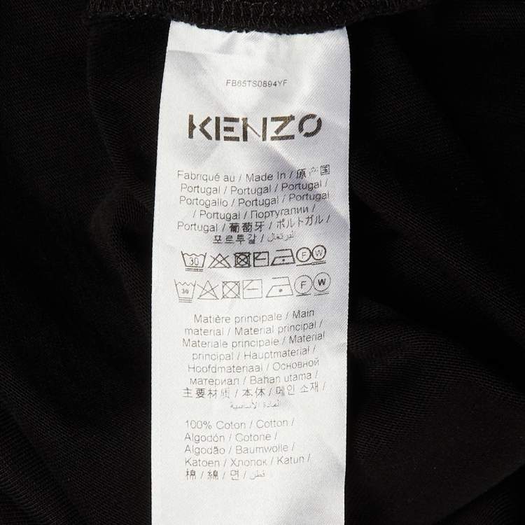 Pre Owned Kenzo Black Tiger Embroidered Cotton Crew Neck T-Shirt L 