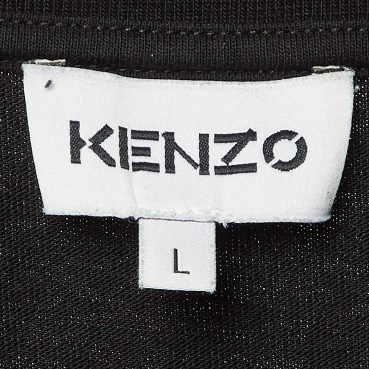 Pre Owned Kenzo Black Tiger Embroidered Cotton Crew Neck T-Shirt L 