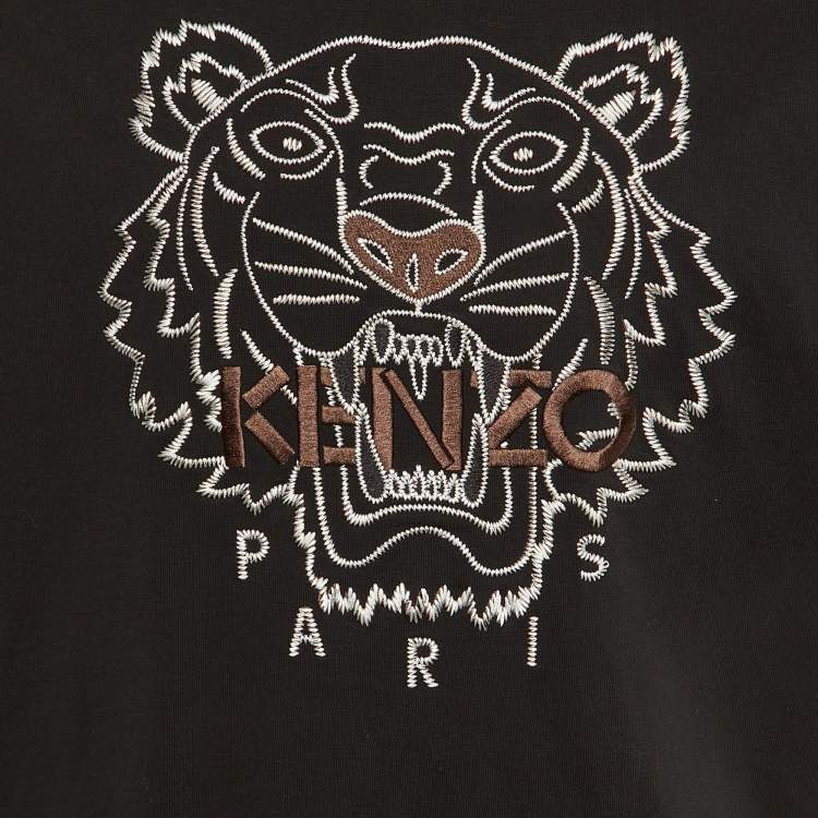 Pre Owned Kenzo Black Tiger Embroidered Cotton Crew Neck T-Shirt L 