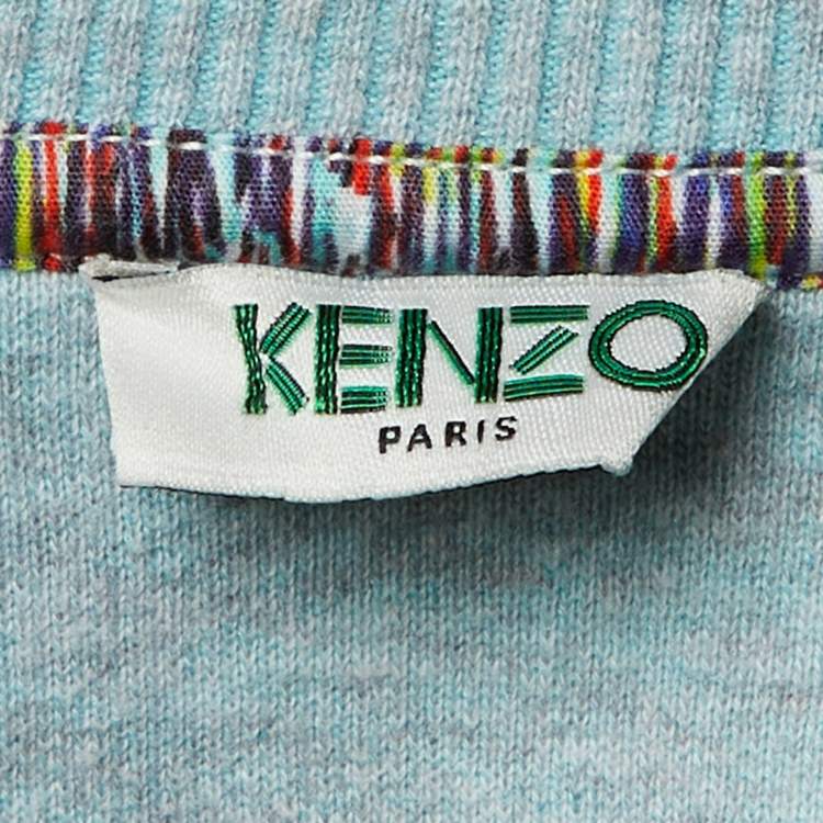 Pre Owned Kenzo Blue Logo Embroidered Cotton Crew Neck Sweatshirt XL