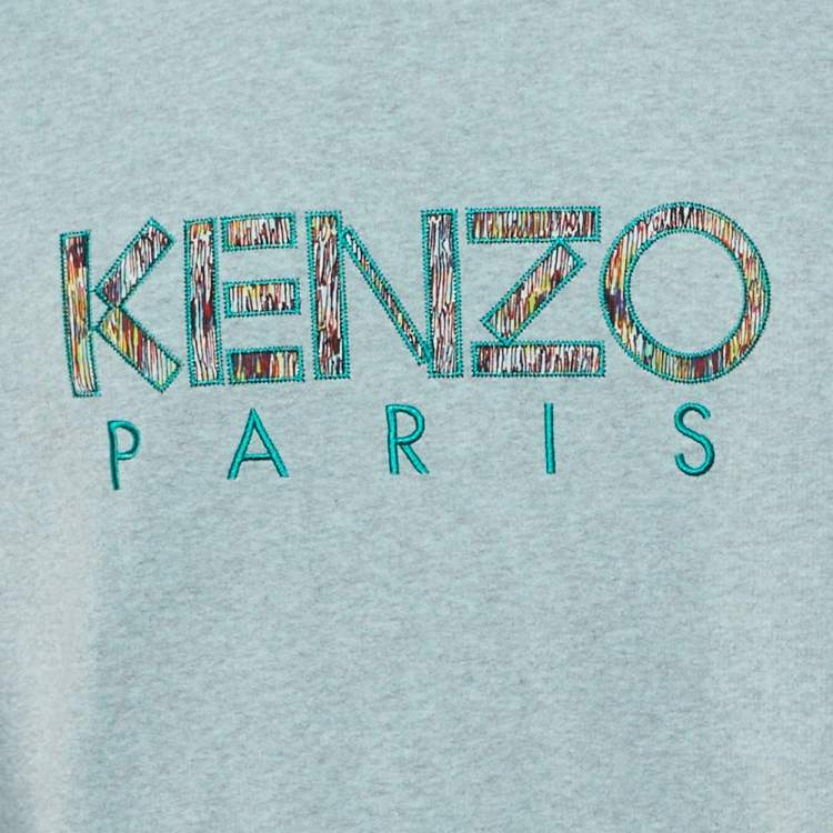 Pre Owned Kenzo Blue Logo Embroidered Cotton Crew Neck Sweatshirt XL