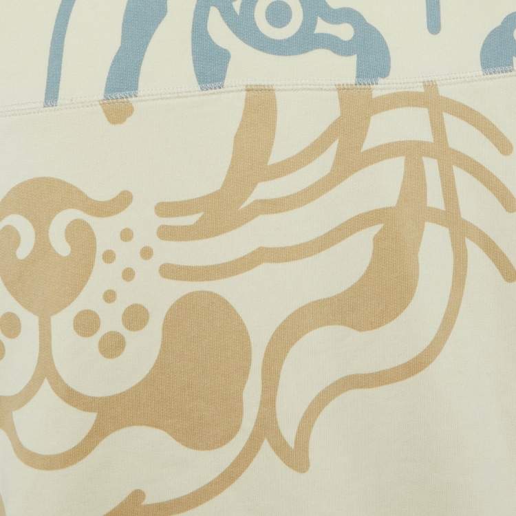 Pre Owned Kenzo Off White Printed Cotton Crew Neck Sweatshirt M