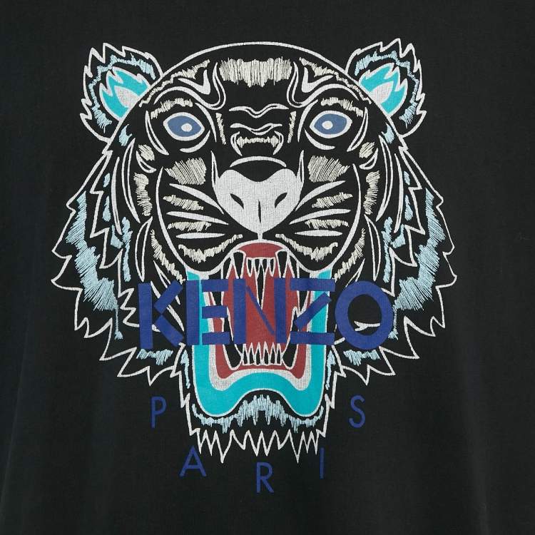 Pre Owned Kenzo Black Tiger Printed Cotton Knit T-Shirt 3XL