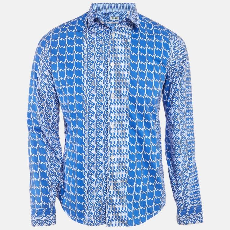 Pre Owned Kenzo Blue Printed Cotton Long Sleeve Shirt M