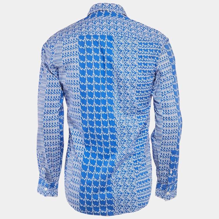 Pre Owned Kenzo Blue Printed Cotton Long Sleeve Shirt M