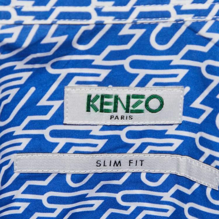 Pre Owned Kenzo Blue Printed Cotton Long Sleeve Shirt M