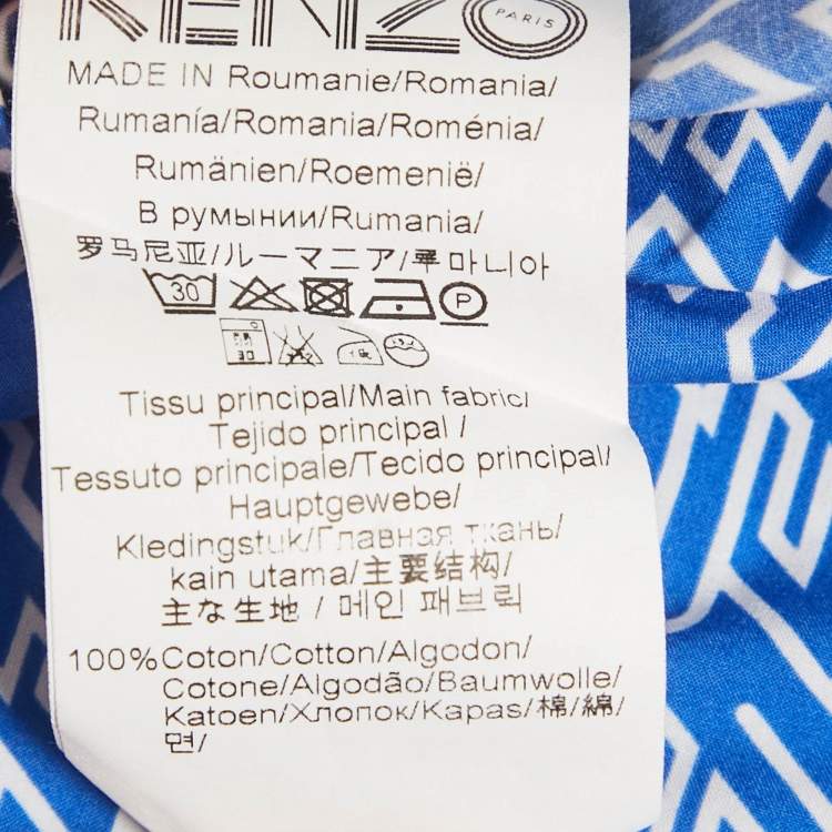 Pre Owned Kenzo Blue Printed Cotton Long Sleeve Shirt M