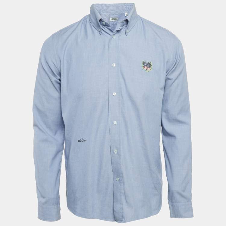 Pre Owned Kenzo Blue Tiger Embroidered Cotton Shirt M