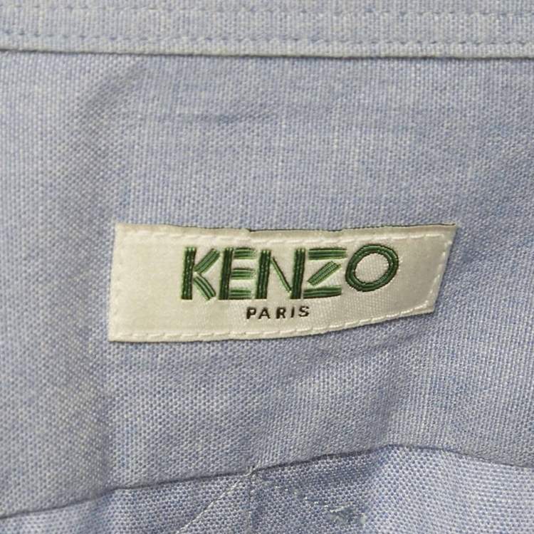 Pre Owned Kenzo Blue Tiger Embroidered Cotton Shirt M