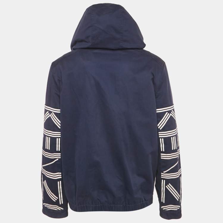 Pre Owned Kenzo Navy Blue Cotton Blend Hooded Jacket M