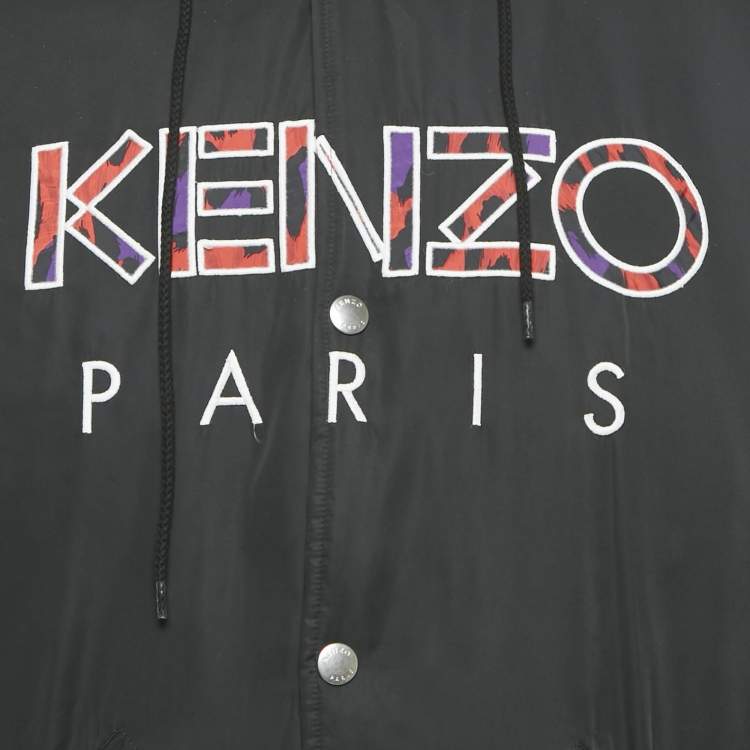 Pre Owned Kenzo Black Synthetic Shearling Hooded Jacket S
