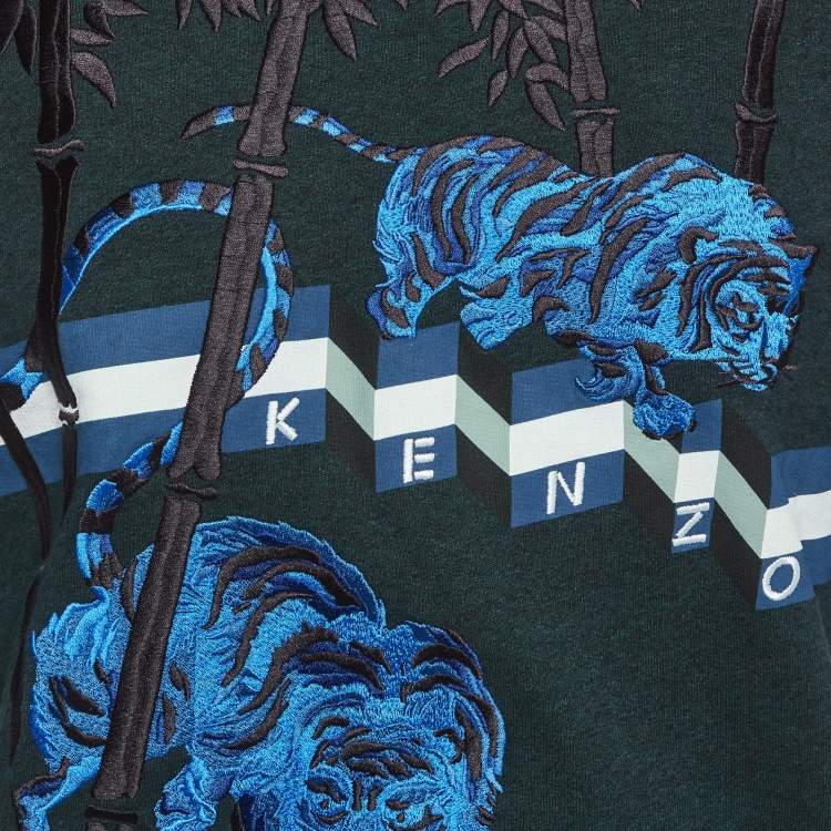 Pre Owned Kenzo Green Jersey 'Bamboo Tiger' Sweatshirt S