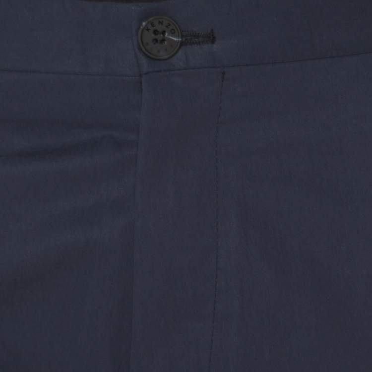 Pre Owned Kenzo Marine Blue Extrafine Cotton Blend Ankle Zip Detail Tech Trousers S