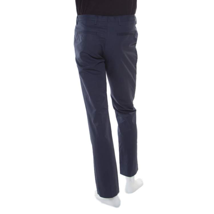Pre Owned Kenzo Marine Blue Extrafine Cotton Blend Ankle Zip Detail Tech Trousers S