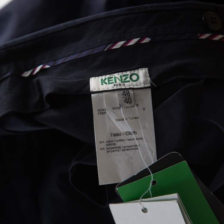Pre Owned Kenzo Marine Blue Extrafine Cotton Blend Ankle Zip Detail Tech Trousers S