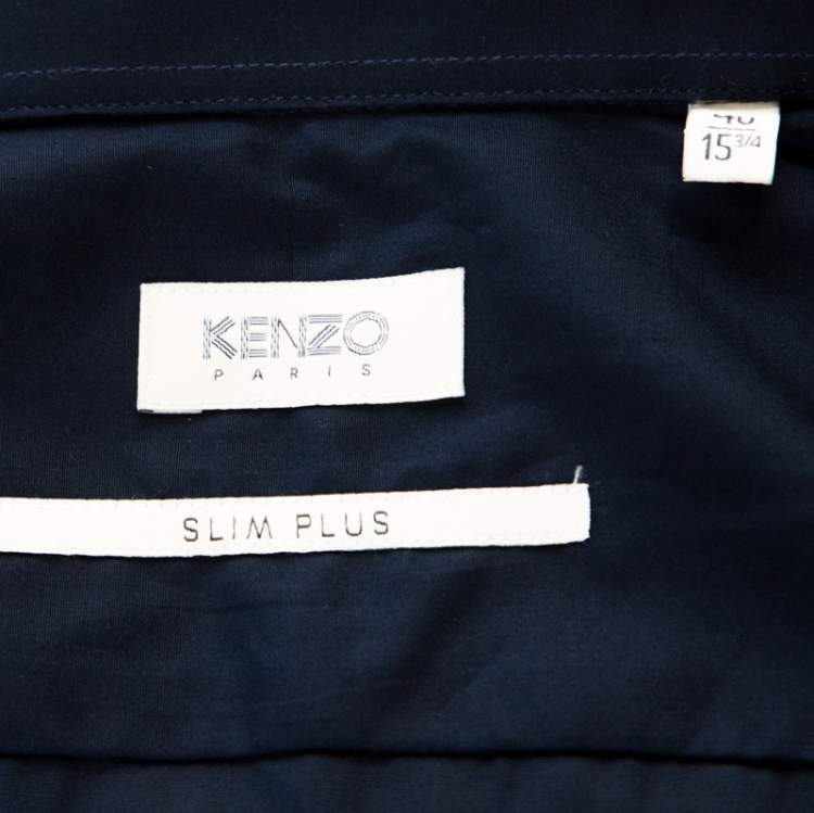 Pre Owned Kenzo Navy Blue Cotton Contrast Collar Slim Plus Fit Button Front Shirt L 