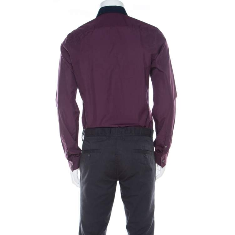 Pre Owned Kenzo Purple Cotton Contrast Collar Slim Plus Fit Button Front Shirt L 