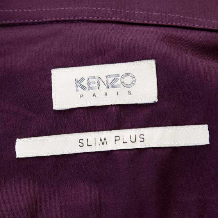 Pre Owned Kenzo Purple Cotton Contrast Collar Slim Plus Fit Button Front Shirt L 