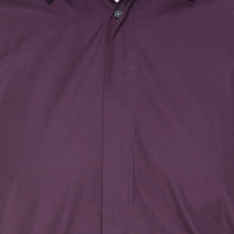Pre Owned Kenzo Purple Cotton Contrast Collar Slim Plus Fit Button Front Shirt L 