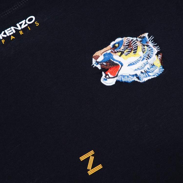 Pre Owned Kenzo Black All Over Print Cotton Tiger Embroidered T-Shirt XS 