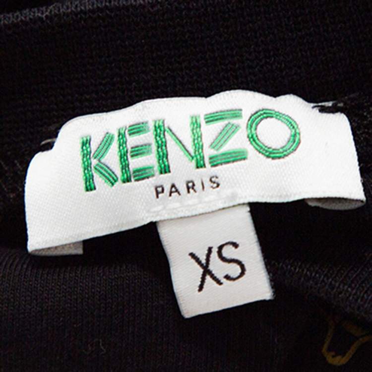 Pre Owned Kenzo Black All Over Print Cotton Tiger Embroidered T-Shirt XS 