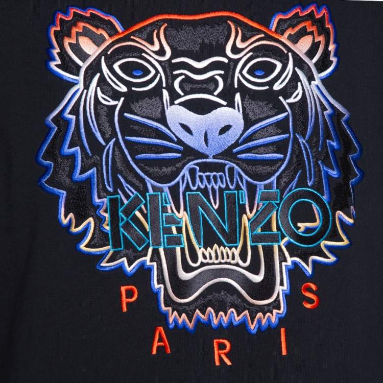 Pre Owned Kenzo Black Tiger Embroidered Cotton Crew Neck Sweatshirt M