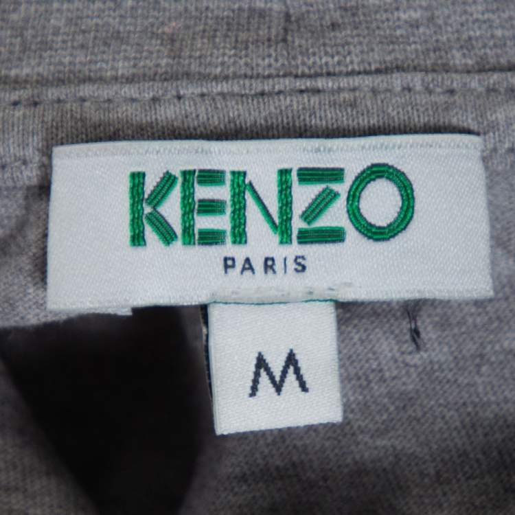 Pre Owned Kenzo Grey Cotton Tiger Motif Print Crew Neck T Shirt M 