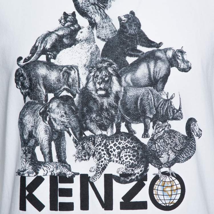 Pre Owned Kenzo La Memento Collection White Cotton Animal Print T-Shirt S