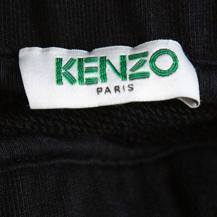 Pre Owned Kenzo Black Cotton Logo Print Drawstring Waist Shorts S