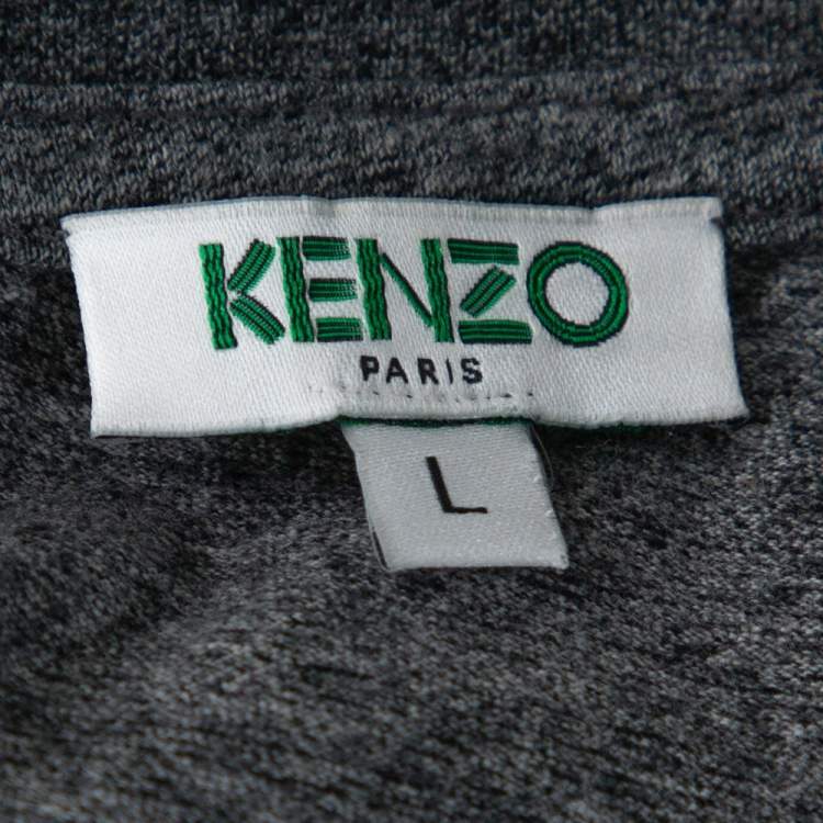 Pre Owned Kenzo Grey Cotton Tiger Print Crew Neck T Shirt L