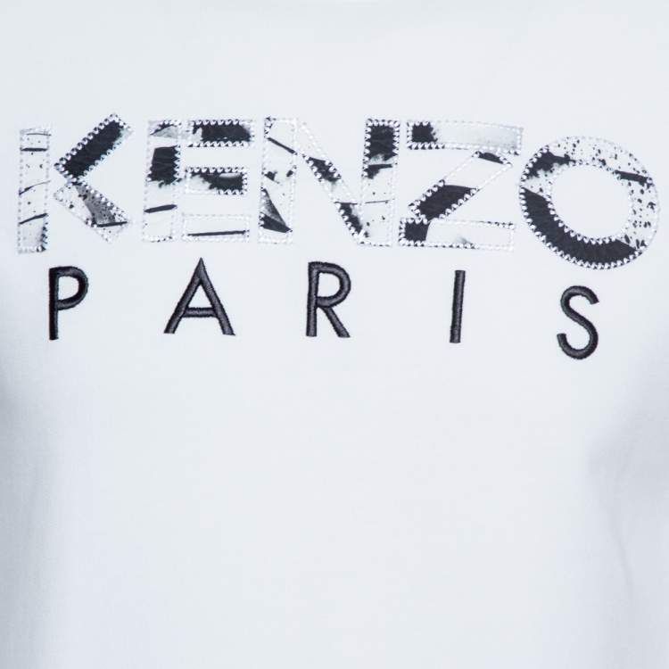 Pre Owned Kenzo White Cotton Kenzo Paris Embroidered Sweatshirt S