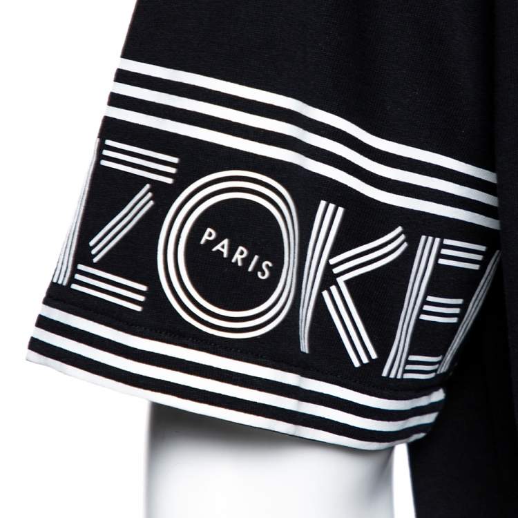 Pre Owned Kenzo Black Cotton Jersey Logo Cuff Print T-Shirt XL