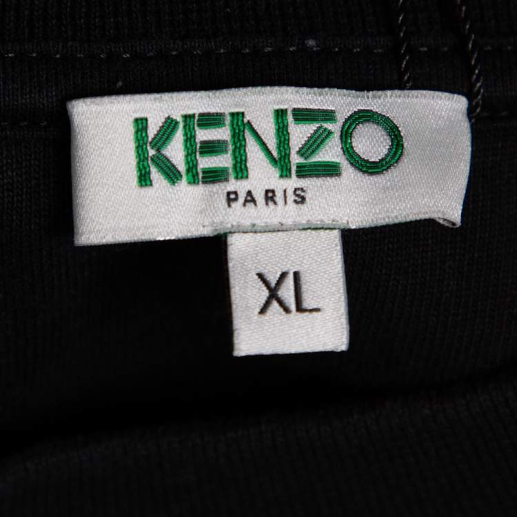 Pre Owned Kenzo Black Cotton Jersey Logo Cuff Print T-Shirt XL