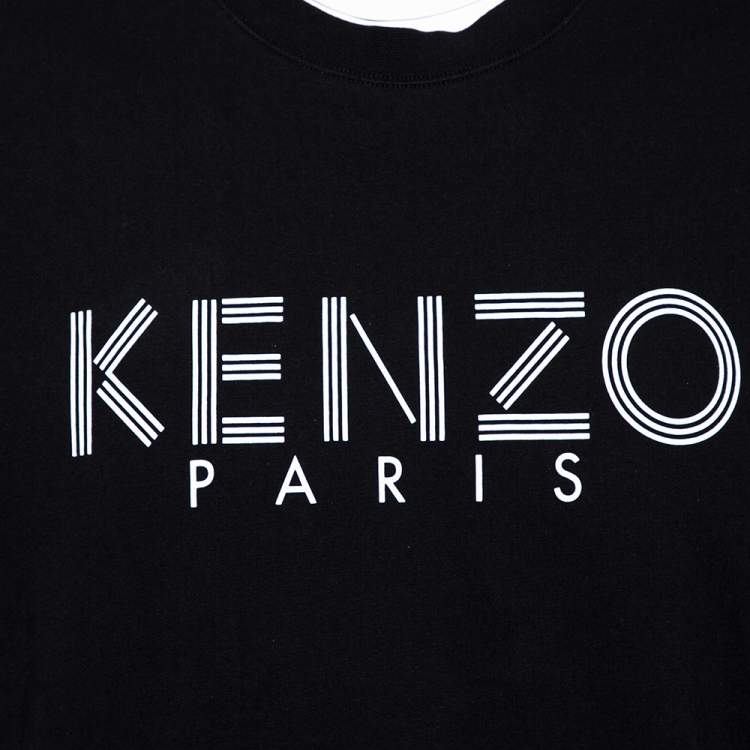 Pre Owned Kenzo Black Logo Print Cotton Crew Neck T-Shirt XL