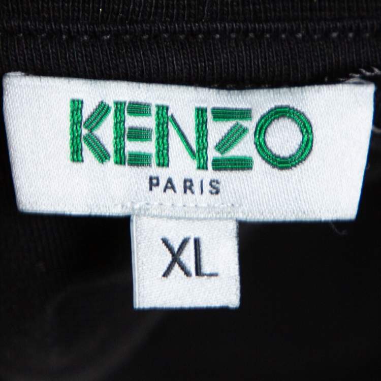 Pre Owned Kenzo Black Logo Print Cotton Crew Neck T-Shirt XL