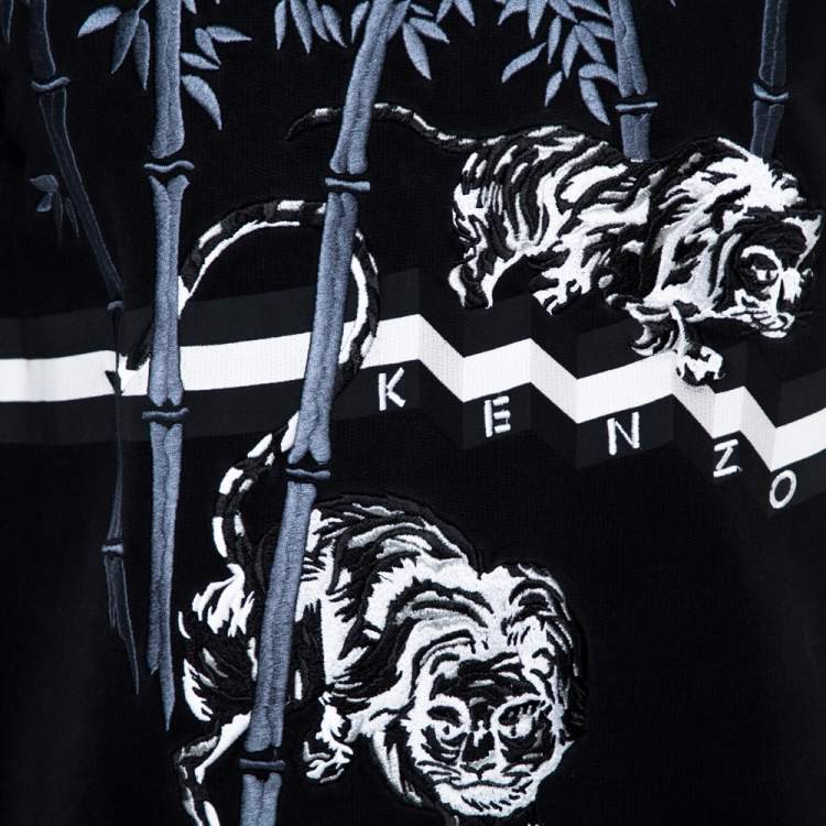 Pre Owned Kenzo Black Cotton Bamboo Tiger Embroidered Sweatshirt M