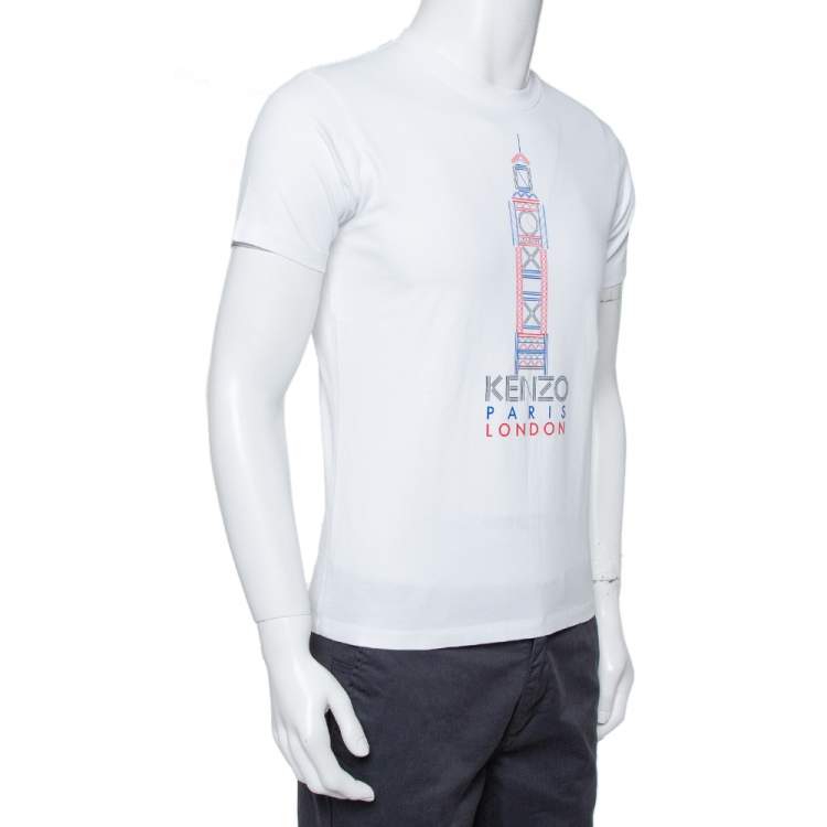 Pre Owned Kenzo White Cotton Big Ben Crewneck T Shirt S