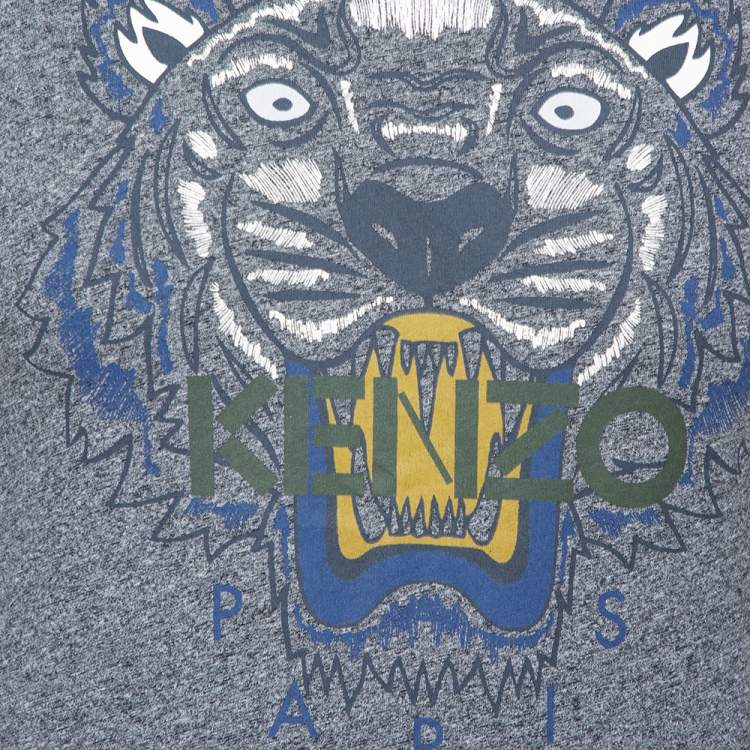 Pre Owned Kenzo Grey Cotton Tiger Print Crewneck T Shirt XS
