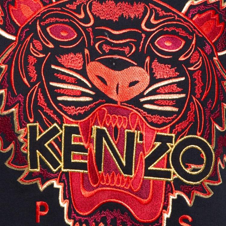 مملوكة مسبقًا Kenzo Black Cotton Tiger Logo Embroidered Sweatshirt M