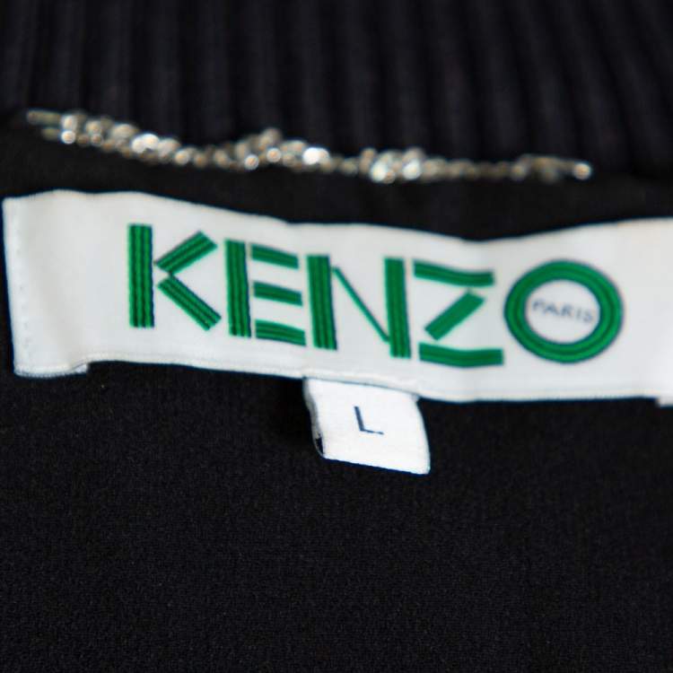 Pre Owned Kenzo Black Crepe Paradise Bomber Jacket L